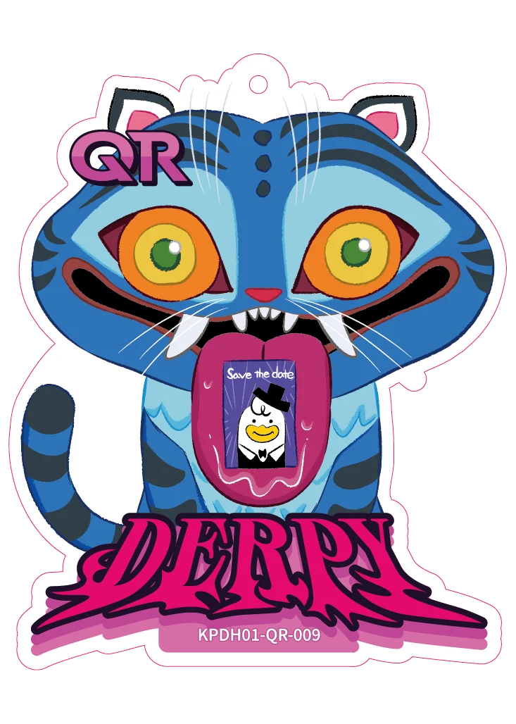 Картка QR KPDH01-QR-009: тигр DERPY на фігурній вирубці з отвором угорі